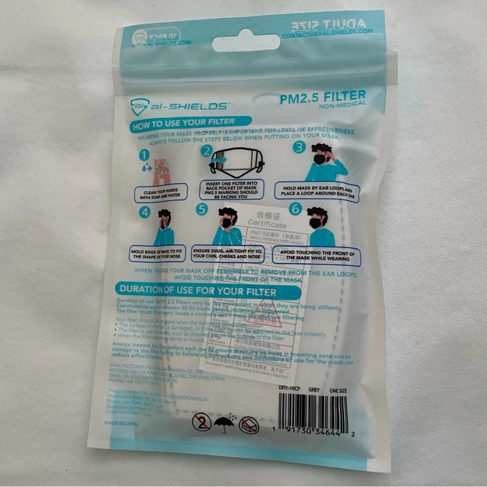 New Pack of 10 Al-Shields PM2.5 Face Mask Filter Pack